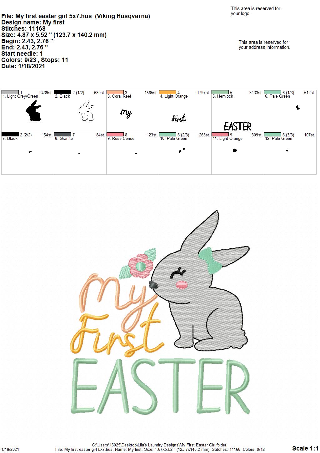 My First Easter Girl - 2 sizes- Digital Embroidery Design
