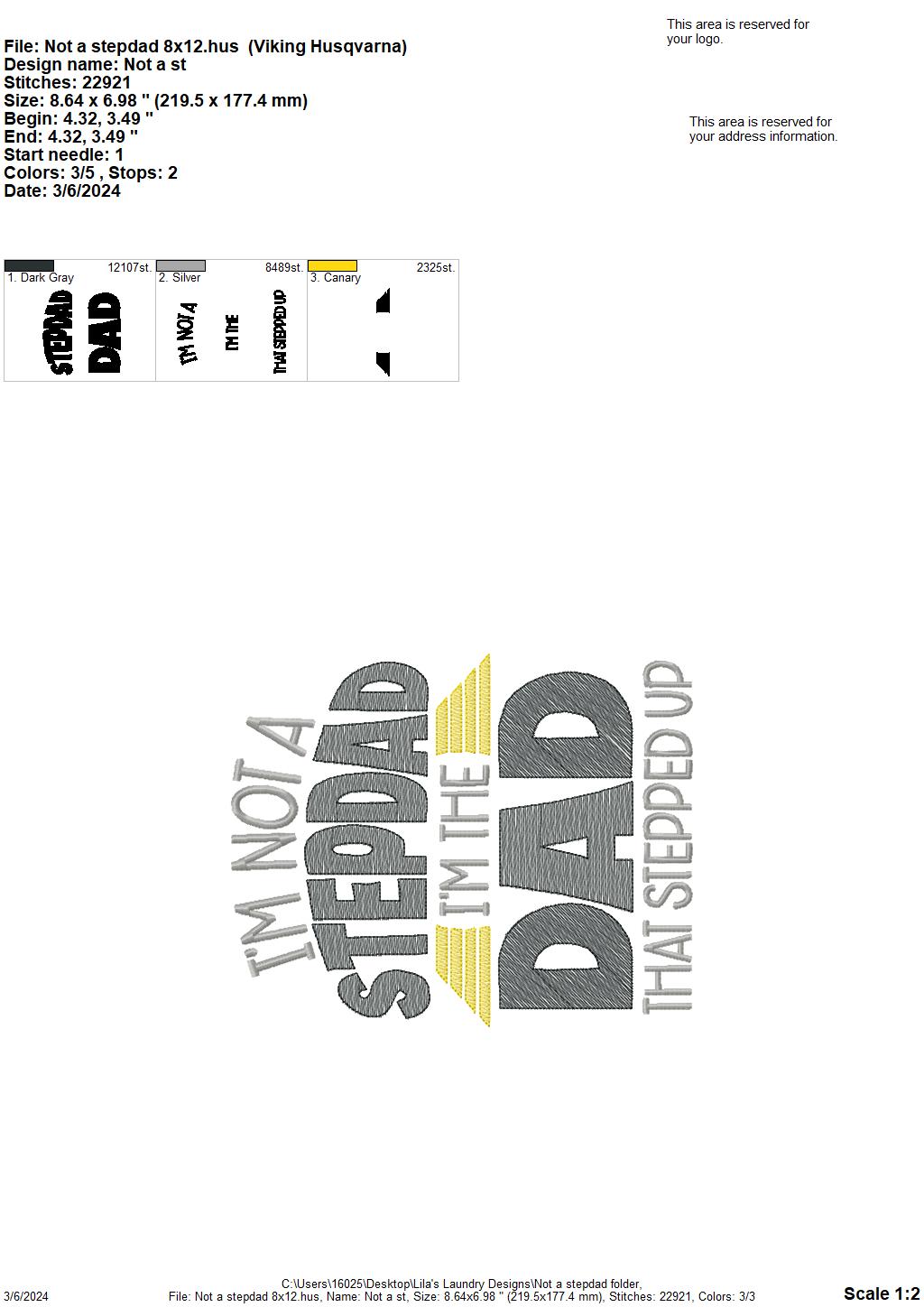 Not A Stepdad - 4 Sizes - Digital Embroidery Design