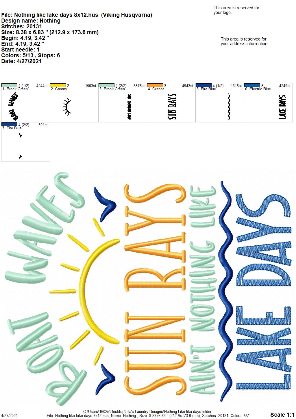 Nothing like lake days - 3 sizes- Digital Embroidery Design