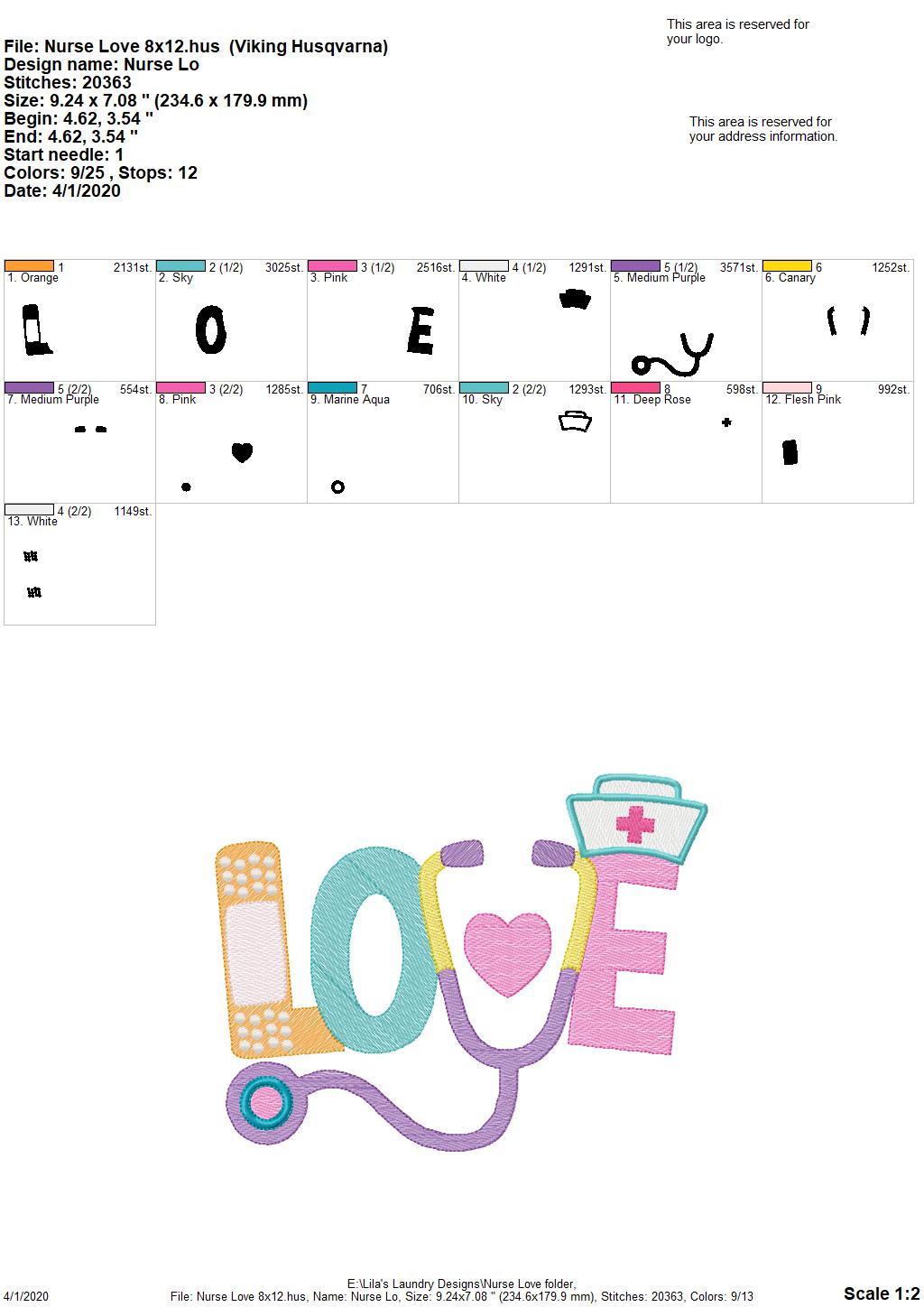Nurse Love - 4 Sizes - Digital Embroidery Design