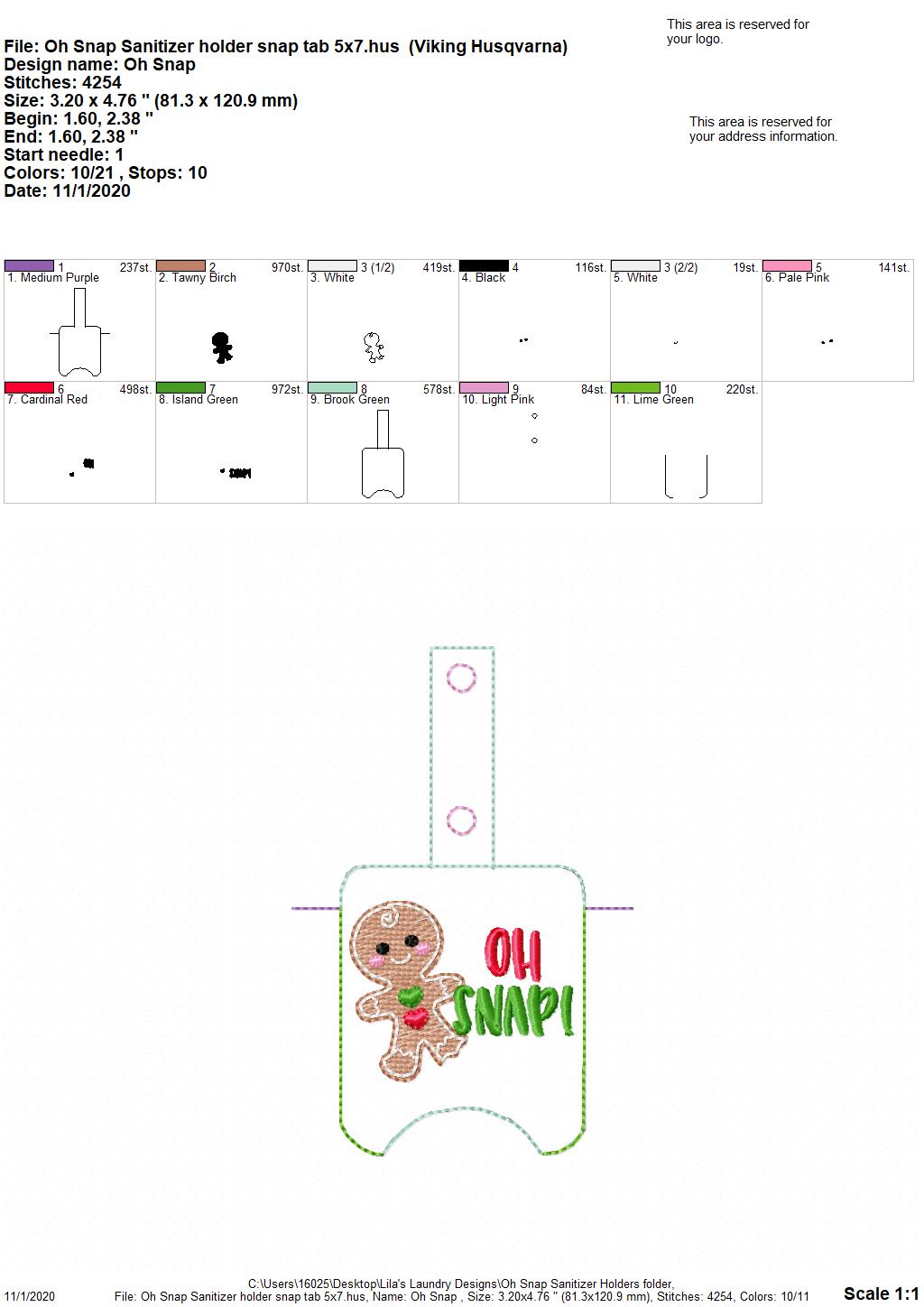 Oh snap! Sanitizer Holders - DIGITAL Embroidery DESIGN