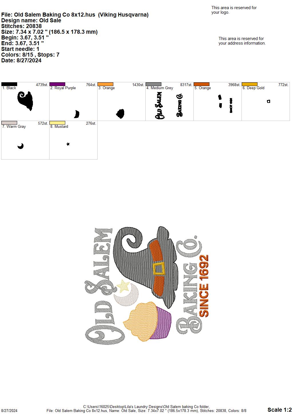 Old Salem Baking Co. - 3 Sizes - Digital Embroidery Design