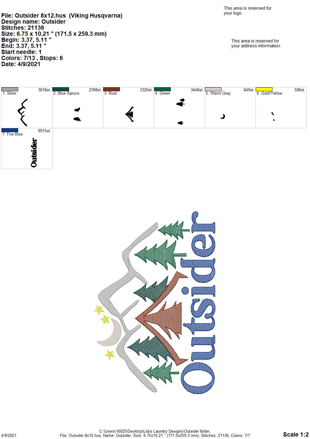 Outsider- 3 sizes- Digital Embroidery Design