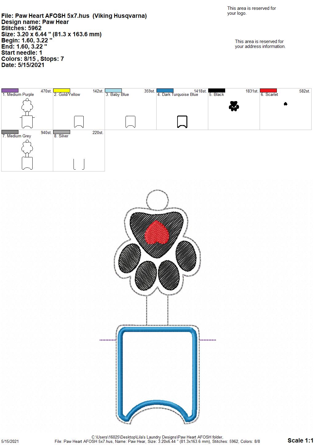 Paw Heart Applique Fold Over Sanitizer Holder 5x7- DIGITAL Embroidery DESIGN