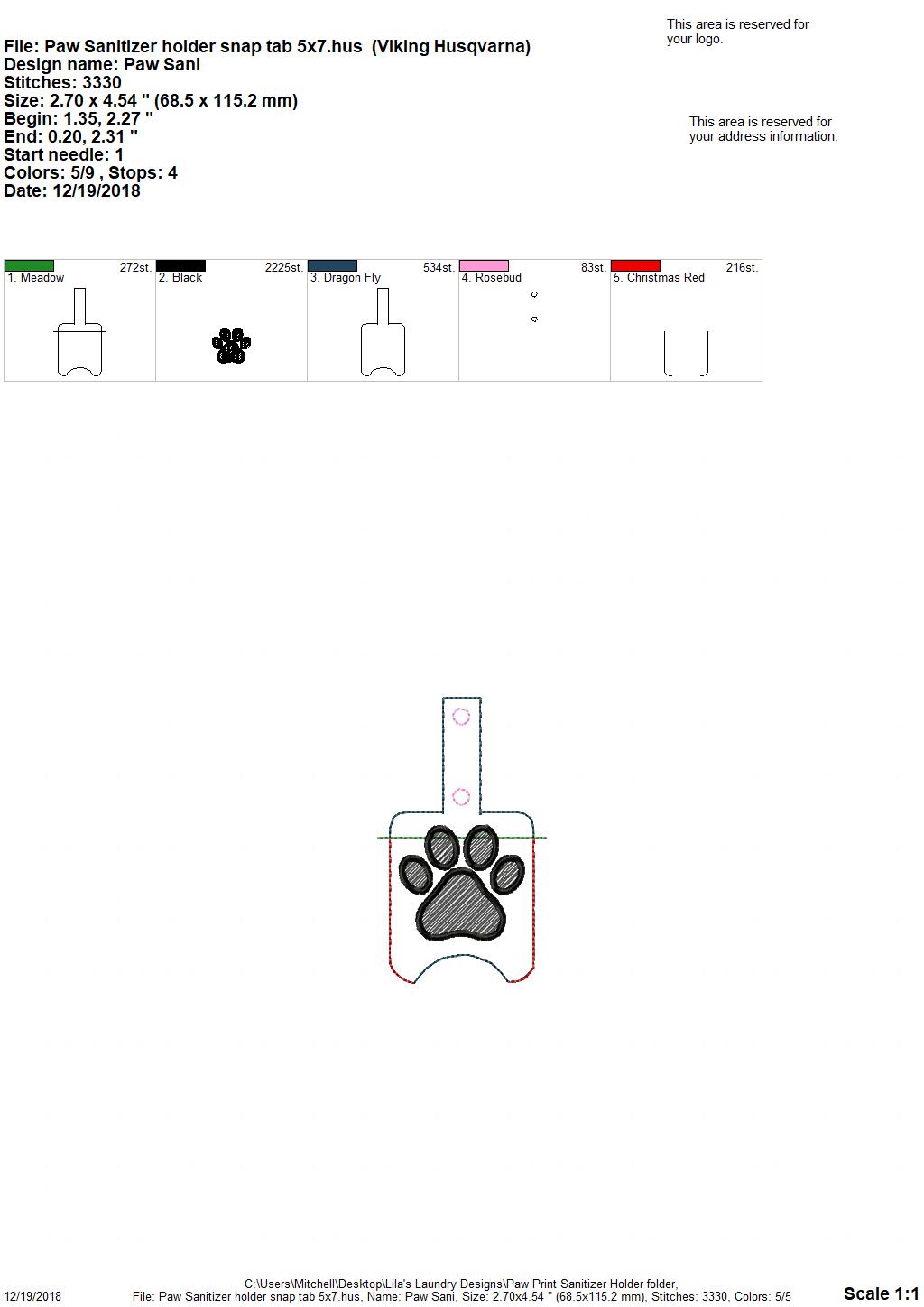 Paw Print Sanitizer Holder 4x4 and 5x7 included- Embroidery Design - DIGITAL Embroidery DESIGN