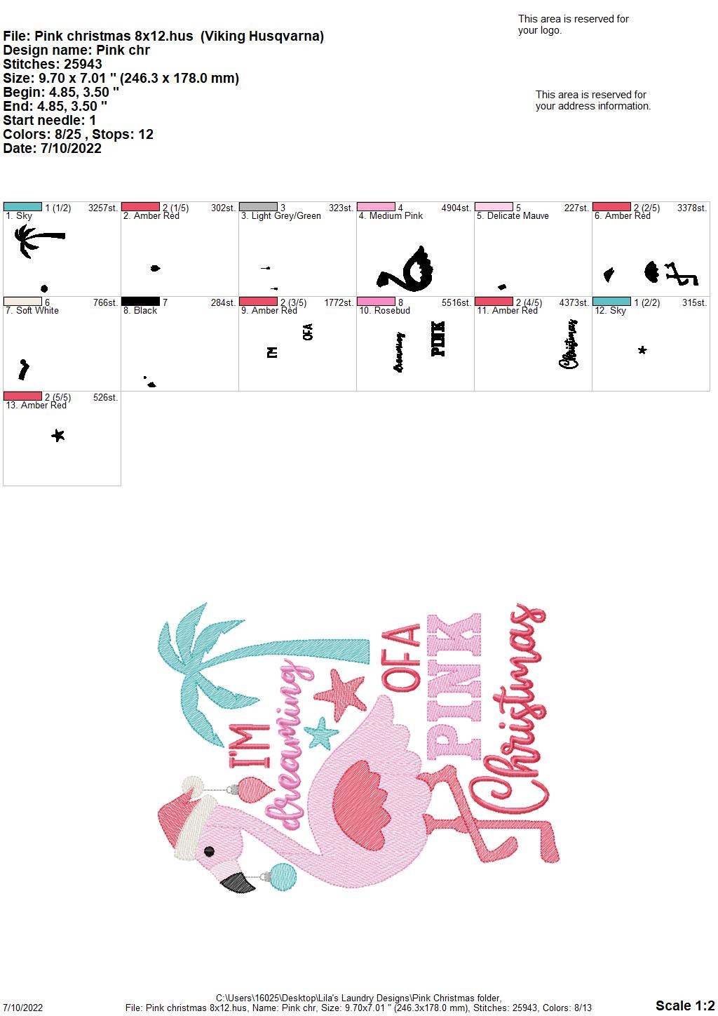 Pink Christmas - 3 sizes- Digital Embroidery Design