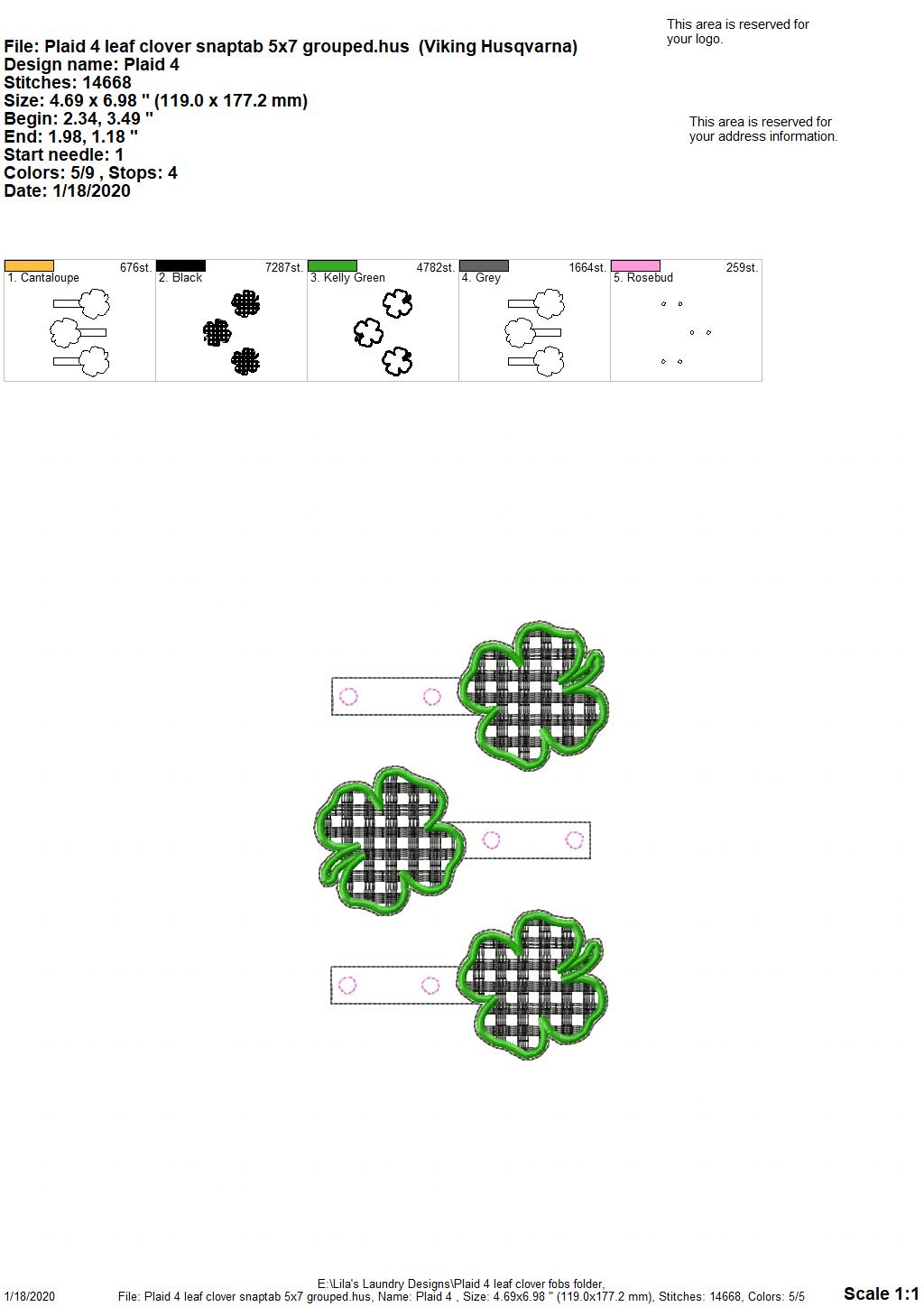 Plaid 4 Leaf Clover Fobs - DIGITAL Embroidery DESIGN
