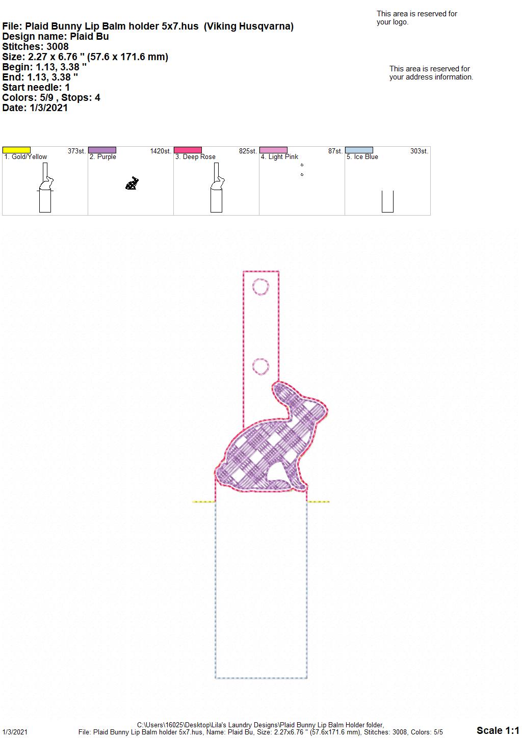 Plaid Bunny Lip Balm Holders 5x7 - DIGITAL Embroidery DESIGN