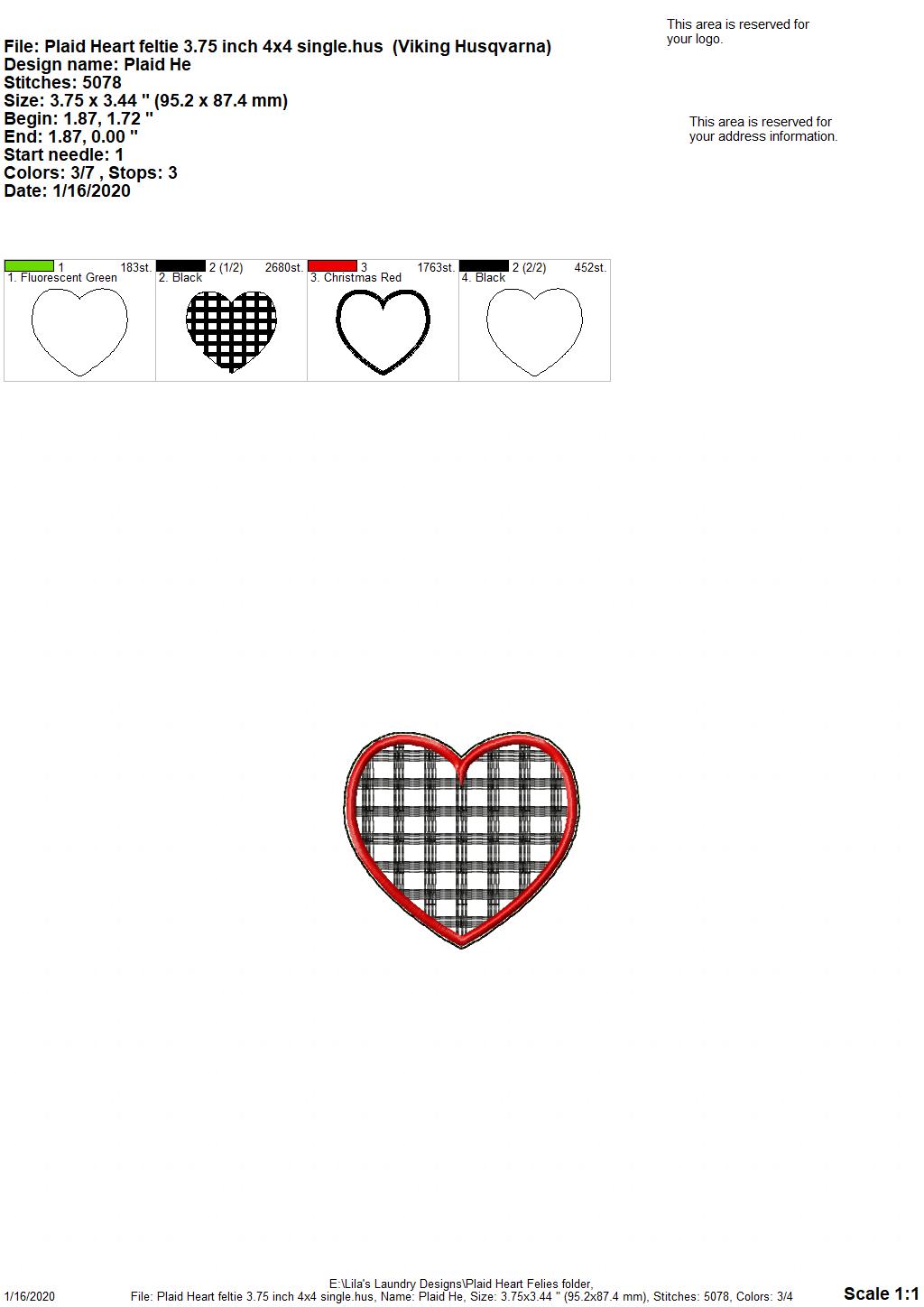 Plaid Heart Felties - 3 sizes - Digital Embroidery Design