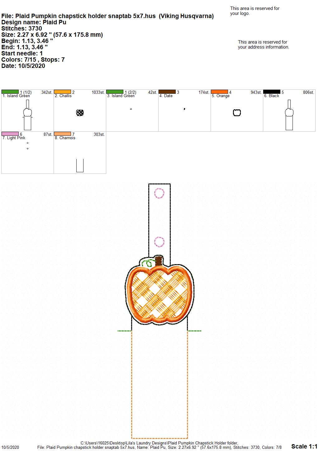 Plaid Pumpkin Lip Balm Holders 5x7 - DIGITAL Embroidery DESIGN