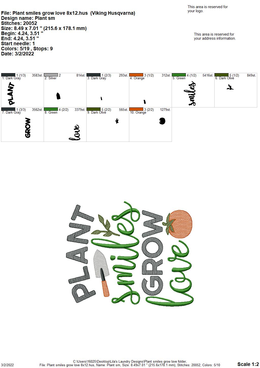 Plant Smiles Grow Love - 3 sizes- Digital Embroidery Design