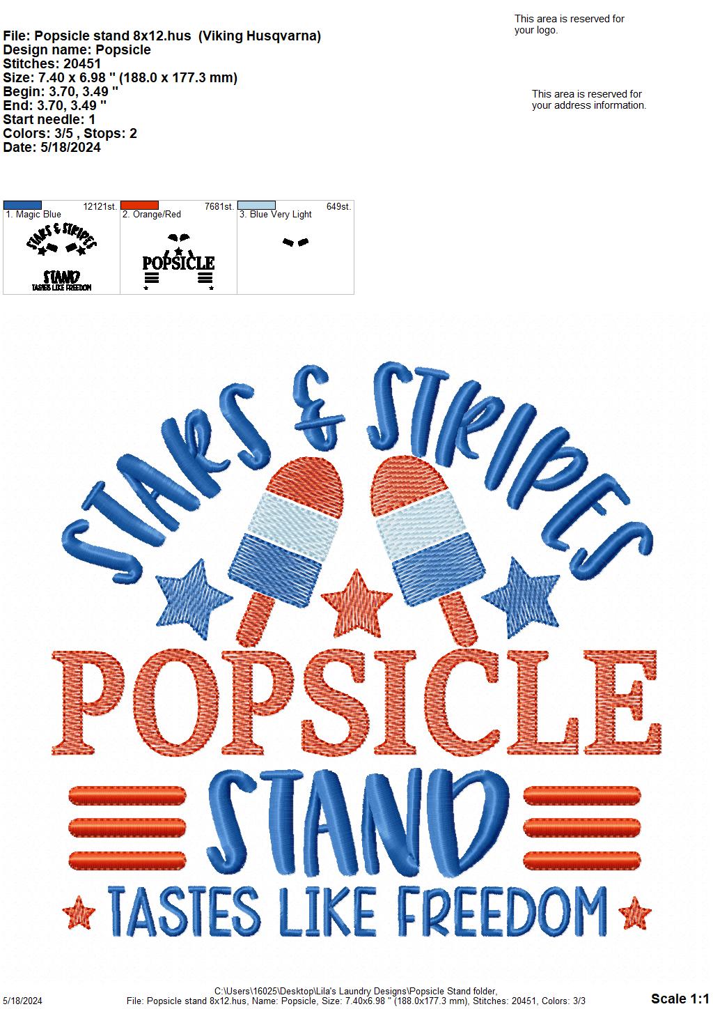 Popsicle Stand - 3 Sizes - Digital Embroidery Design