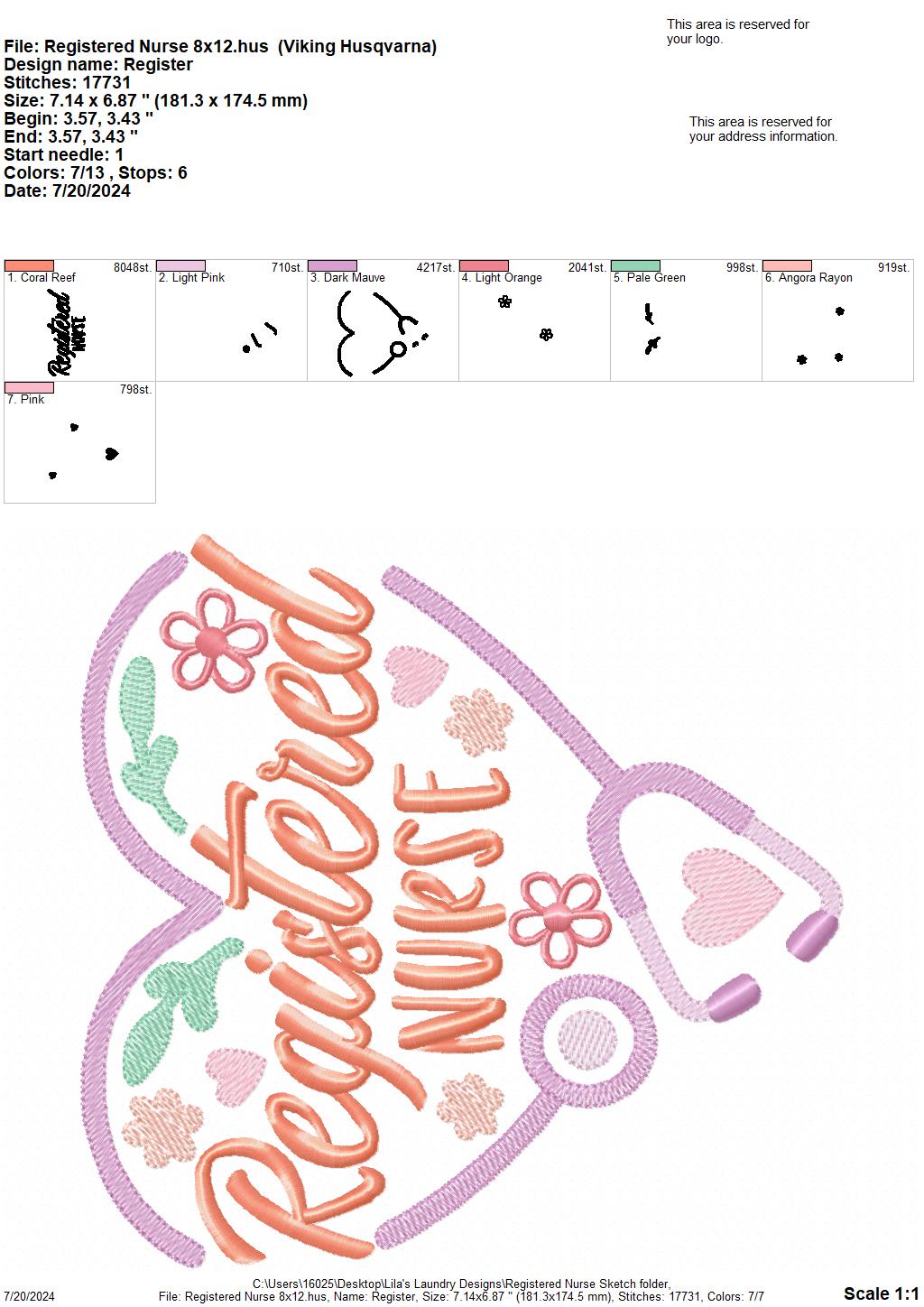 Registered Nurse Sketch - 3 Sizes - Digital Embroidery Design