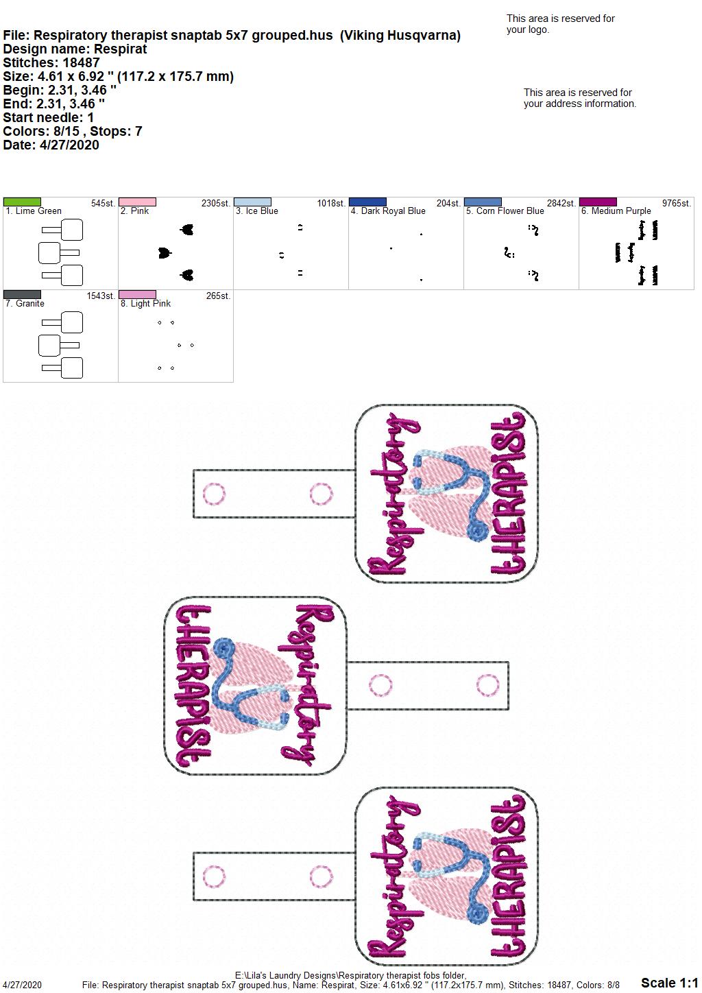 Respiratory Therapist Fobs - DIGITAL Embroidery DESIGN