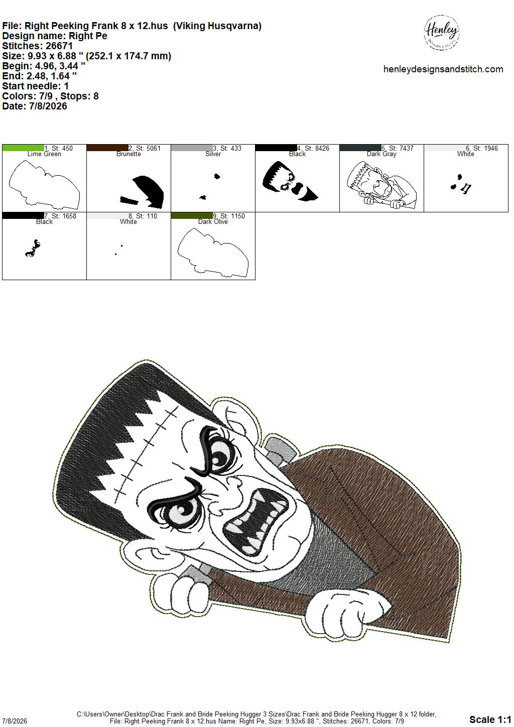 Drac, Frank and Bride Door Hugger – Halloween – 3 Sizes – 5 x 7, 6 x 10 and 8 x 12 DIGITAL Embroidery Design