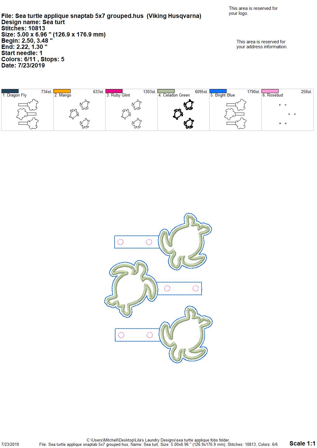 Sea Turtle Applique Fobs - DIGITAL Embroidery DESIGN
