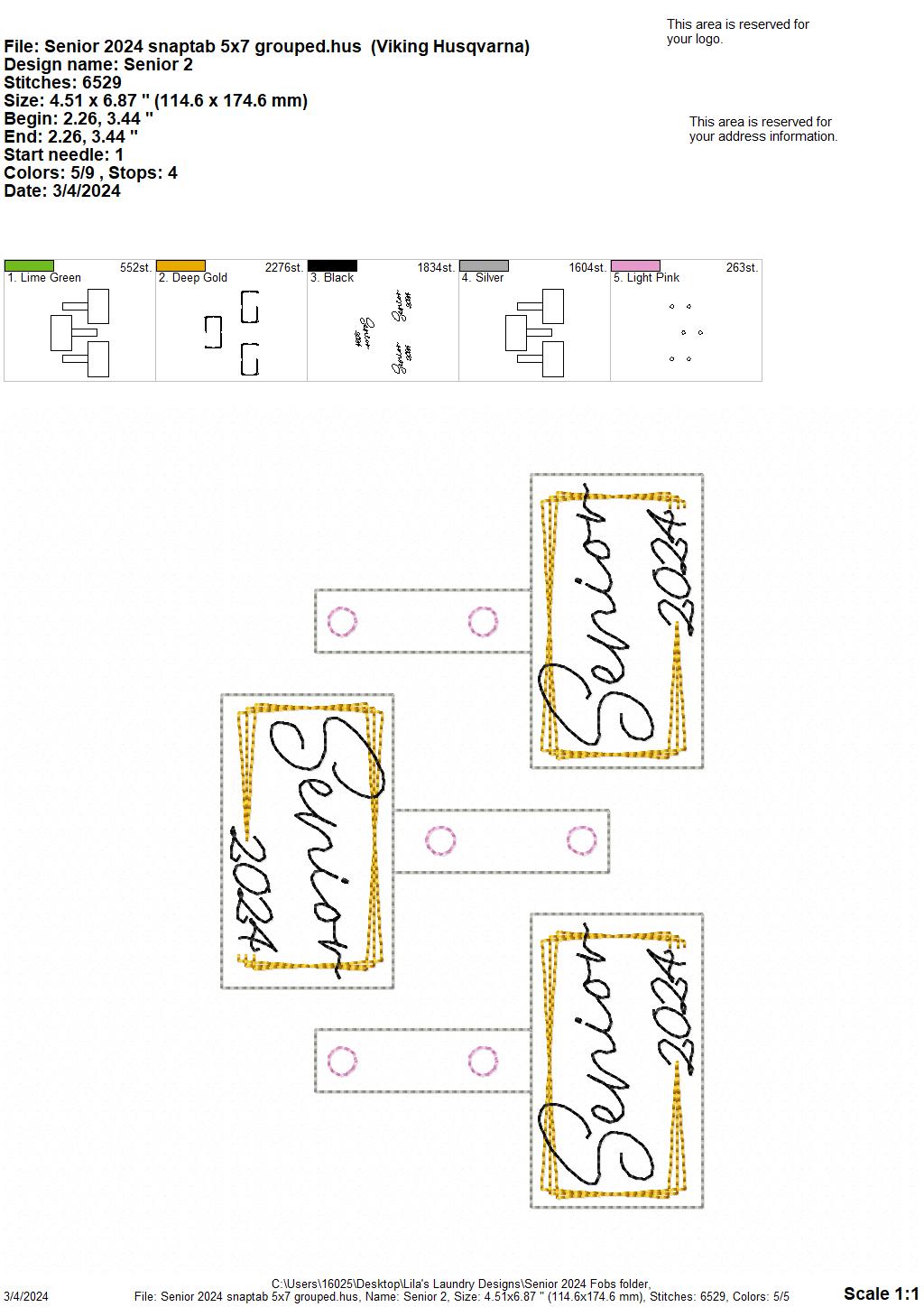 Senior 2024 Fobs - Digital Embroidery Design