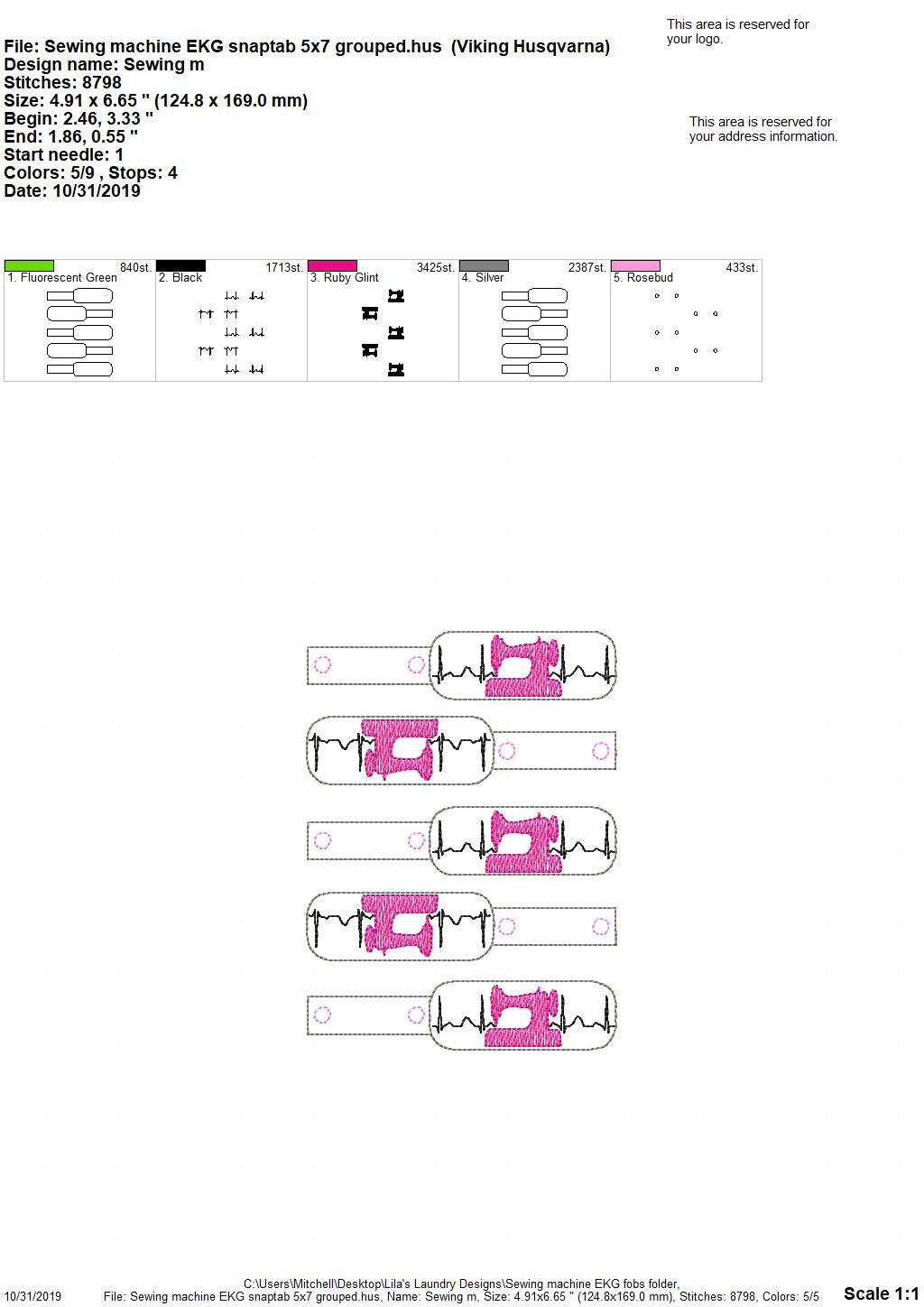 Sewing Machine EKG Fobs - DIGITAL Embroidery DESIGN