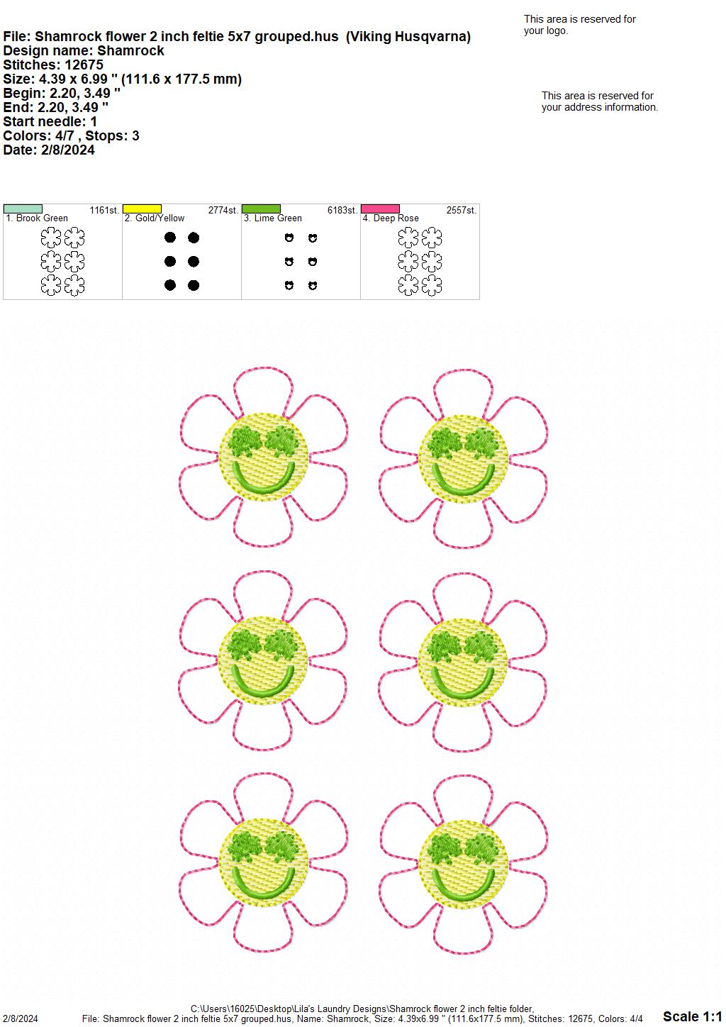 Shamrock Flower 2 Inch Feltie - Digital Embroidery Design