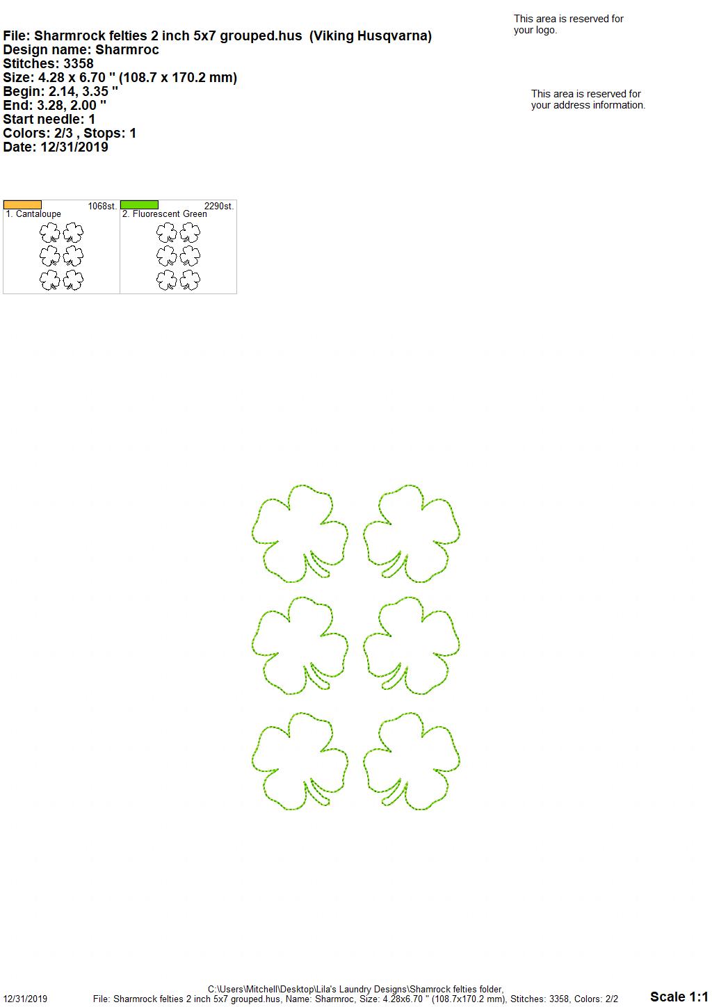 Shamrock Felties - 3 sizes - Digital Embroidery Design