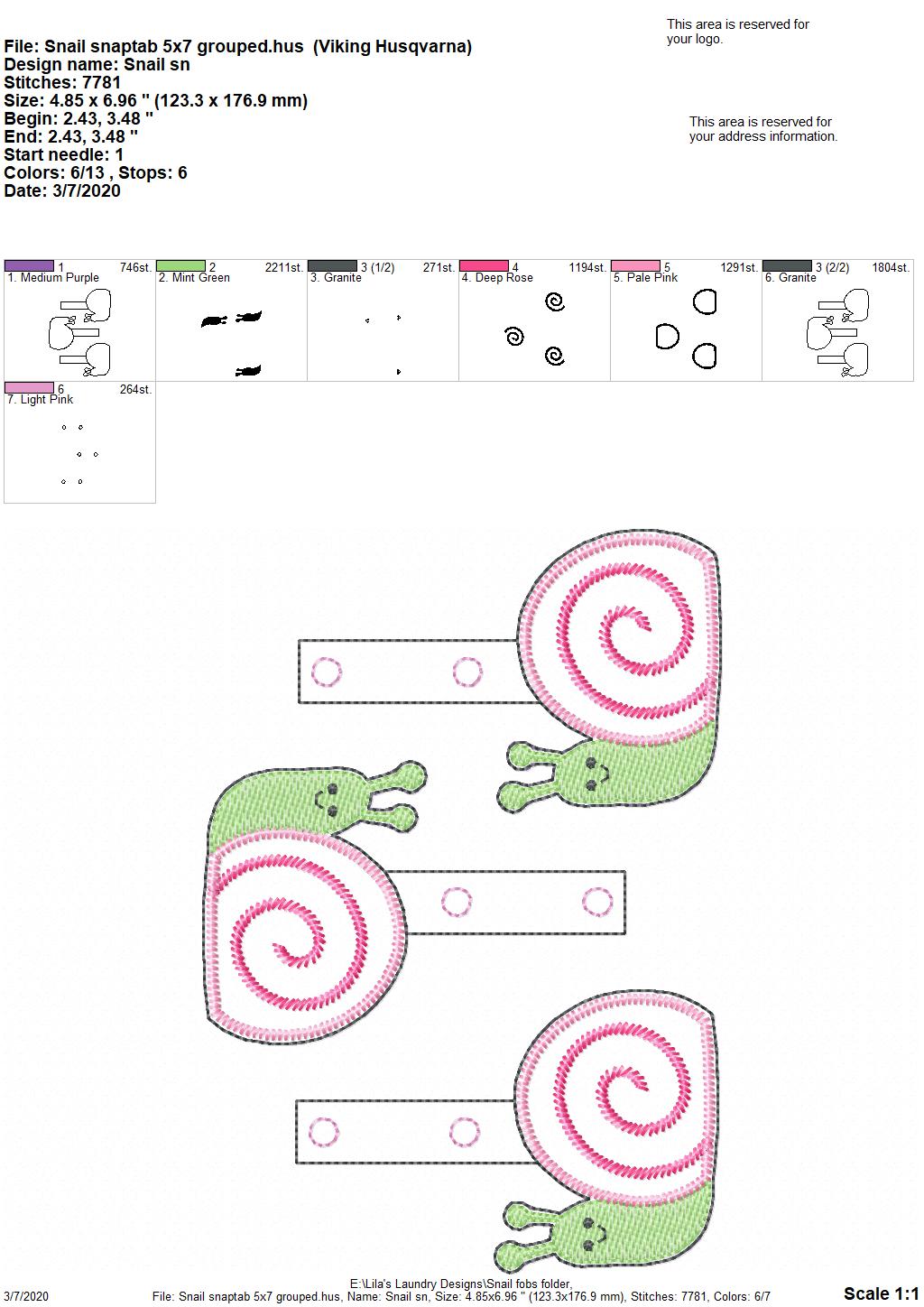 Snail Fobs - DIGITAL Embroidery DESIGN