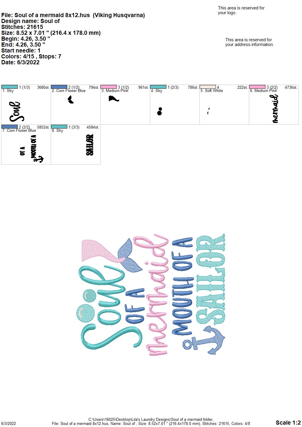 Soul of a Mermaid - 3 sizes- Digital Embroidery Design