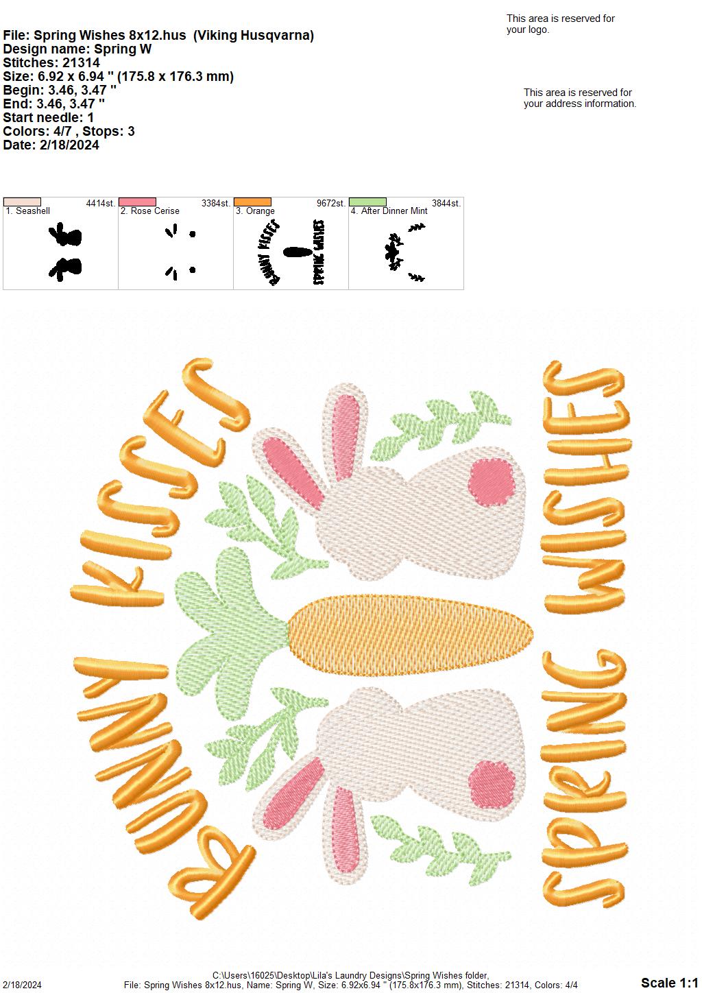 Spring Wishes - 4 Sizes - Digital Embroidery Design