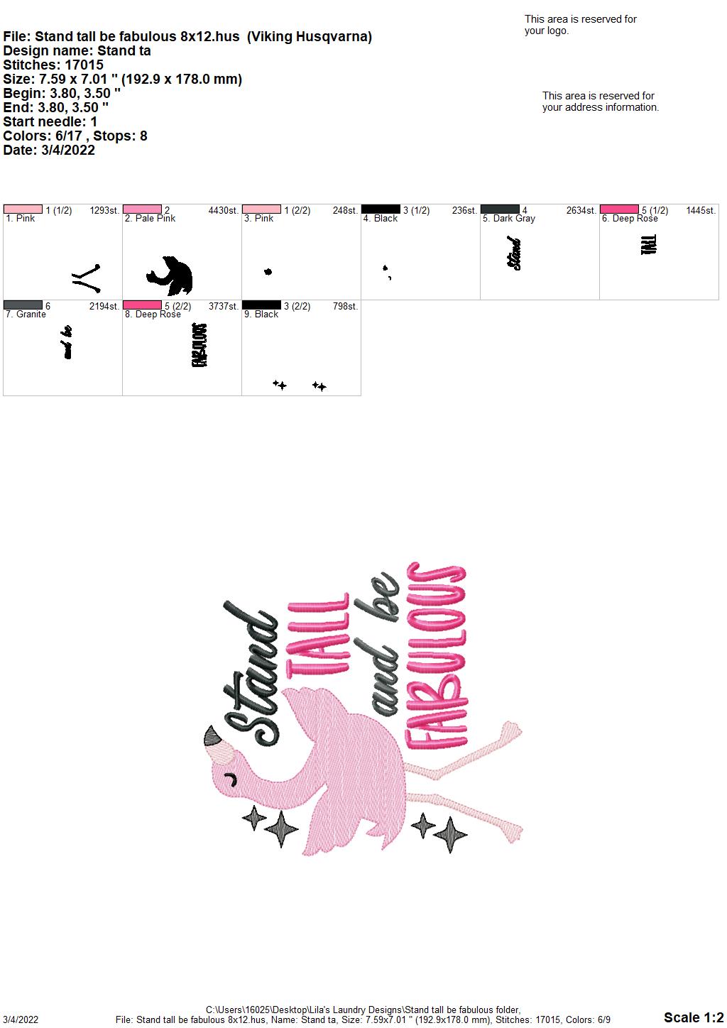 Stand Tall Be Fabulous - 3 sizes- Digital Embroidery Design