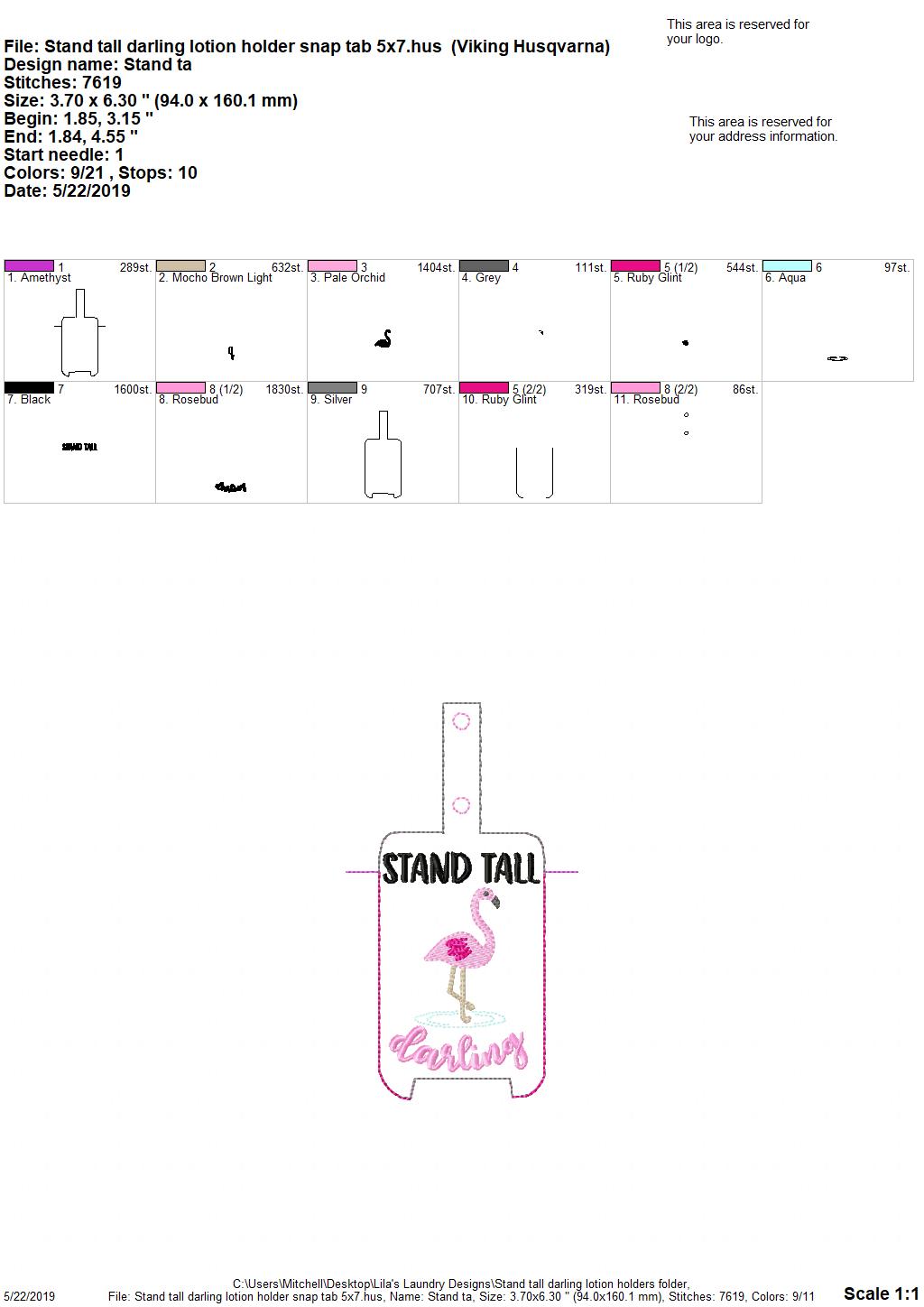 Stand Tall Darling Flamingo Lotion Holders 5x7 included- DIGITAL Embroidery DESIGN