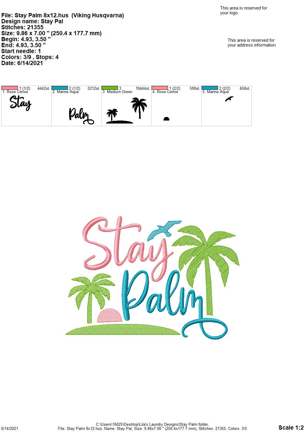 Stay Palm - 4 sizes- Digital Embroidery Design