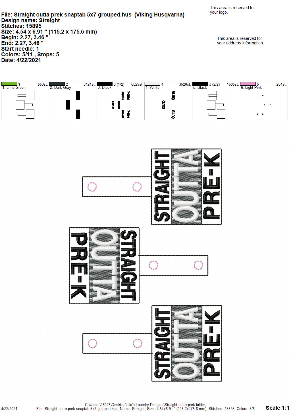 Straight Outta Pre-K Fobs _ DIGITAL Embroidery DESIGN