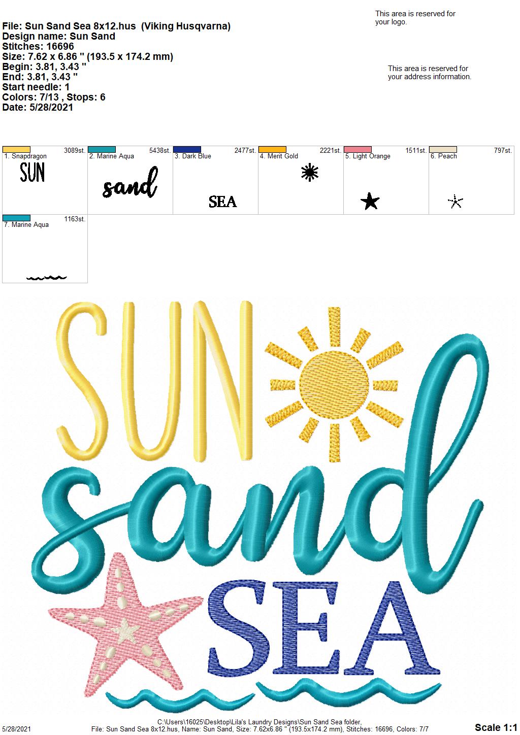 Sun Sand Sea - 4 sizes- Digital Embroidery Design