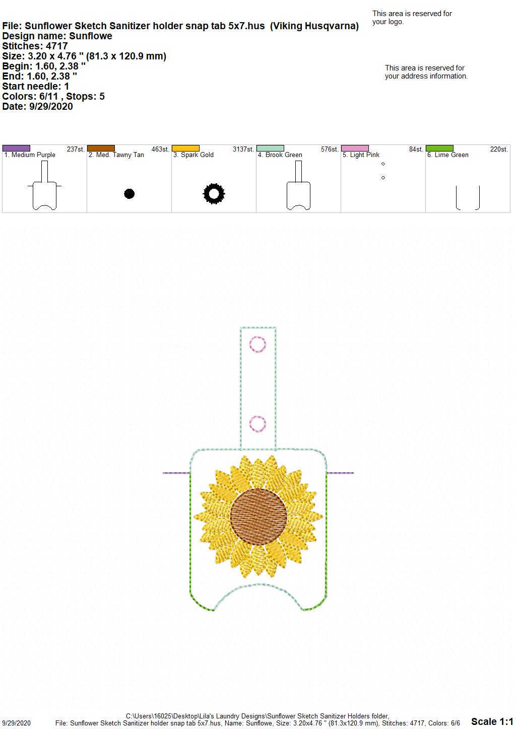 Sunflower Sketch Sanitizer Holders - DIGITAL Embroidery DESIGN