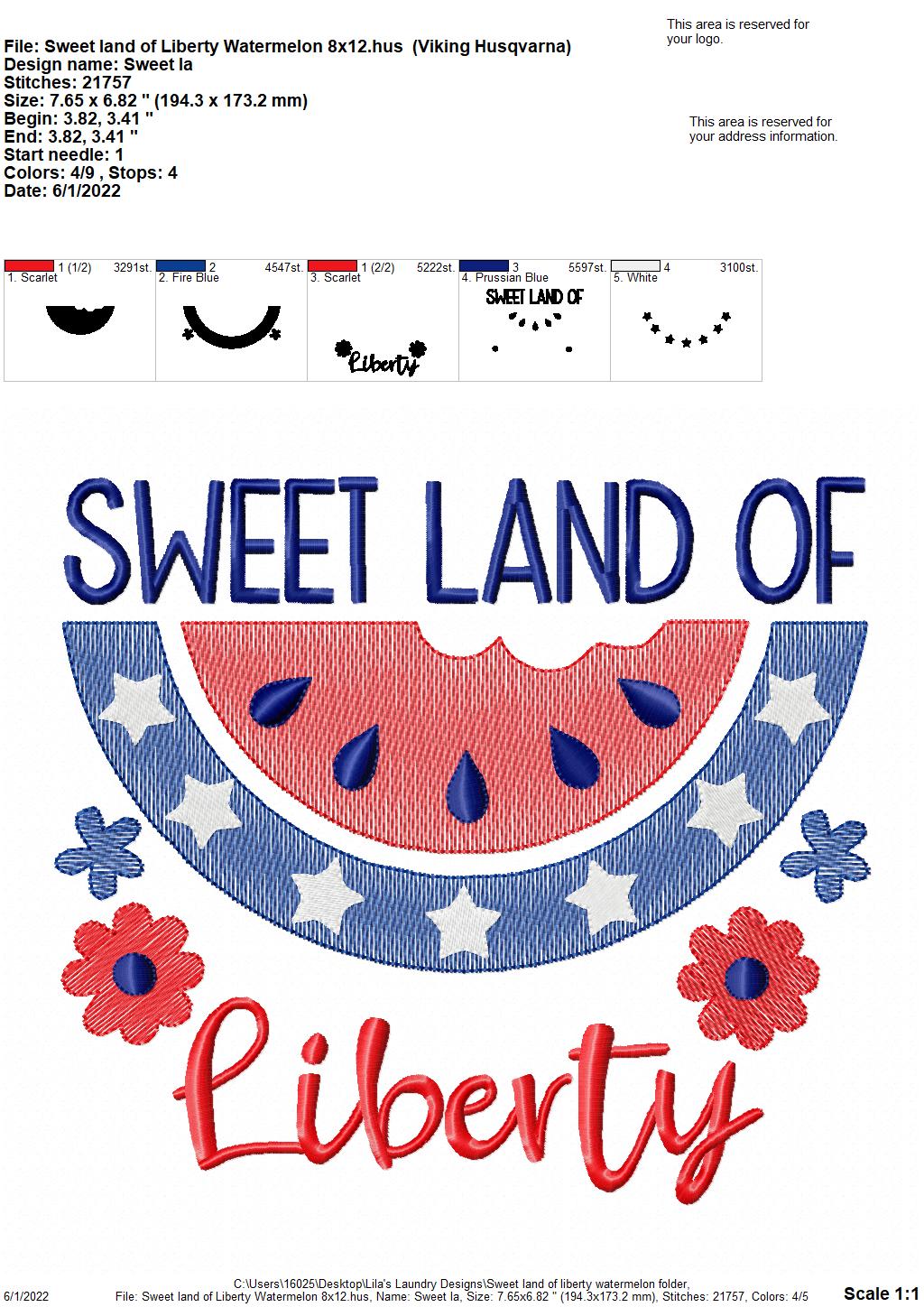 Sweet Land of Liberty Watermelon - 4 sizes- Digital Embroidery Design