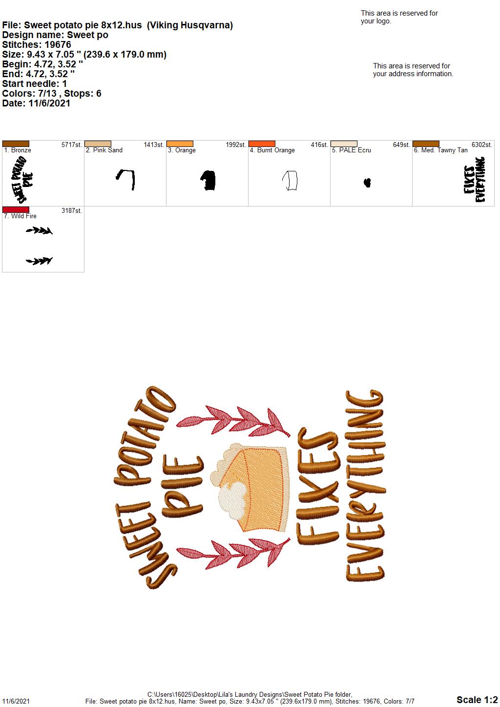 Sweet Potato Pie - 3 sizes- Digital Embroidery Design