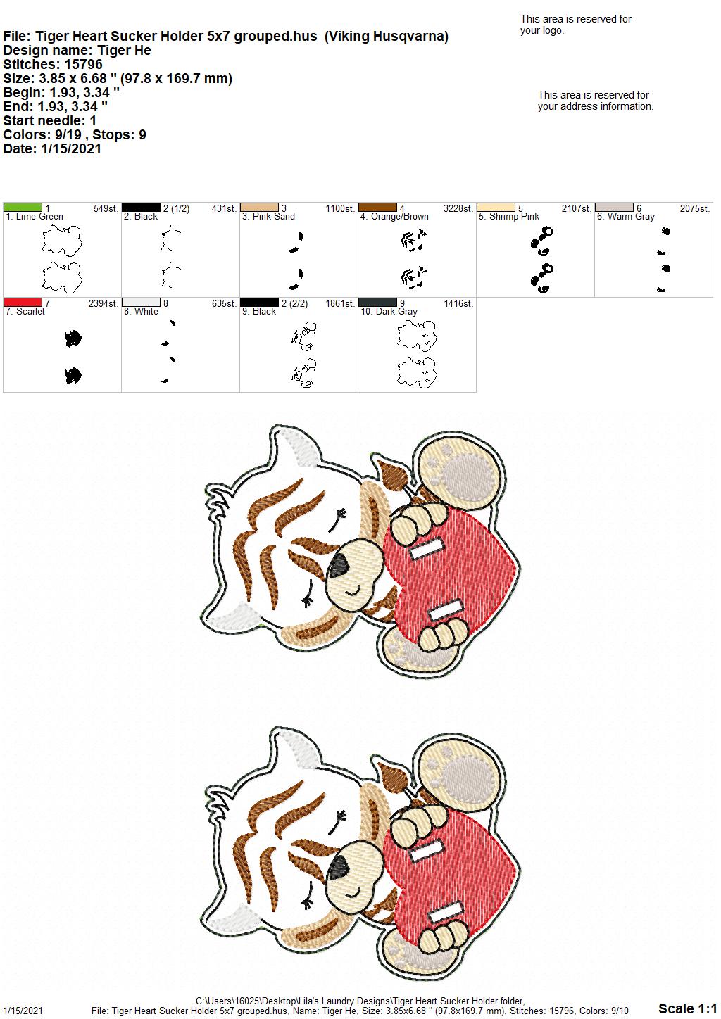 Tiger Heart Sucker Holder - DIGITAL Embroidery DESIGN