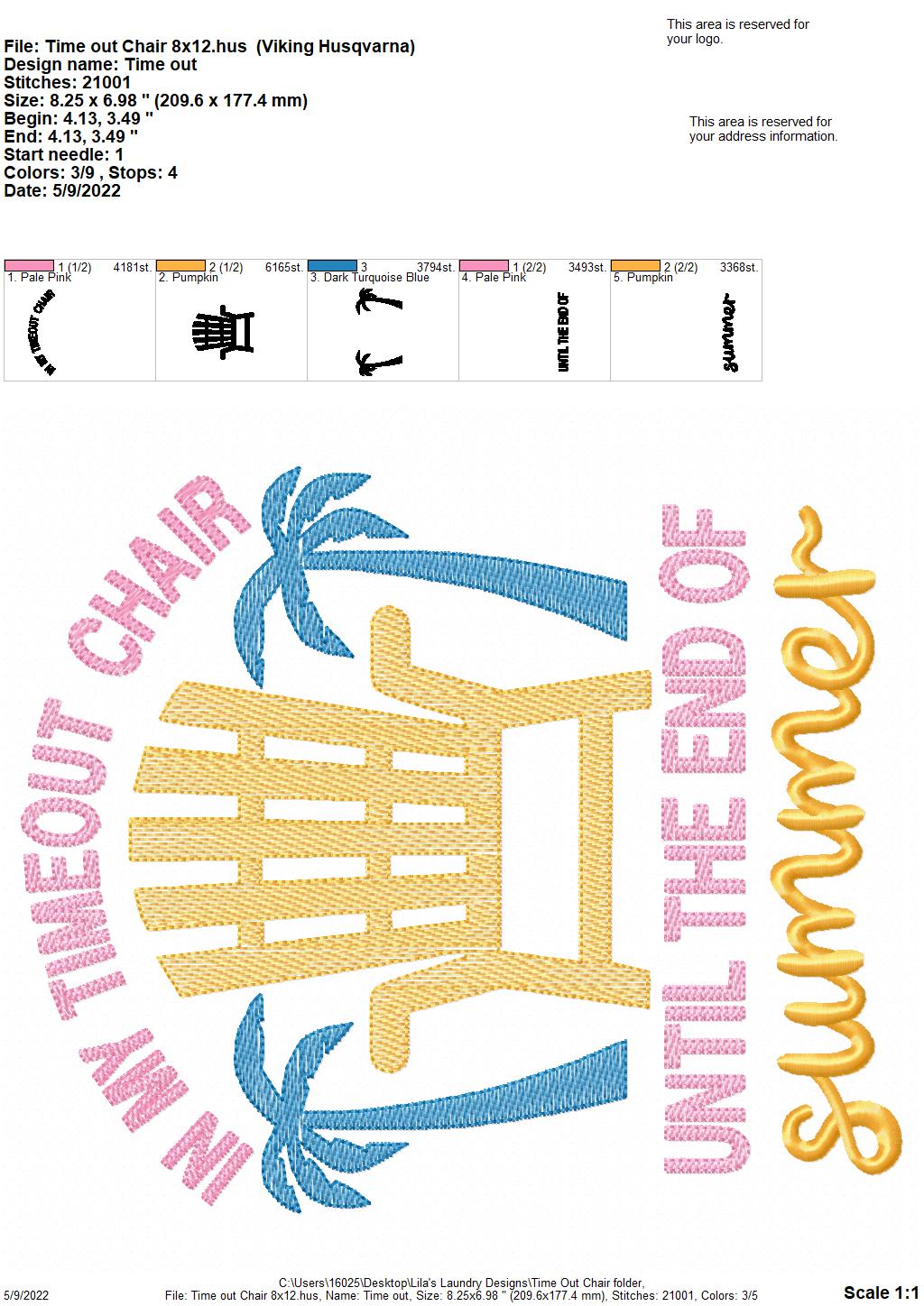 Time Out Chair - 3 sizes- Digital Embroidery Design