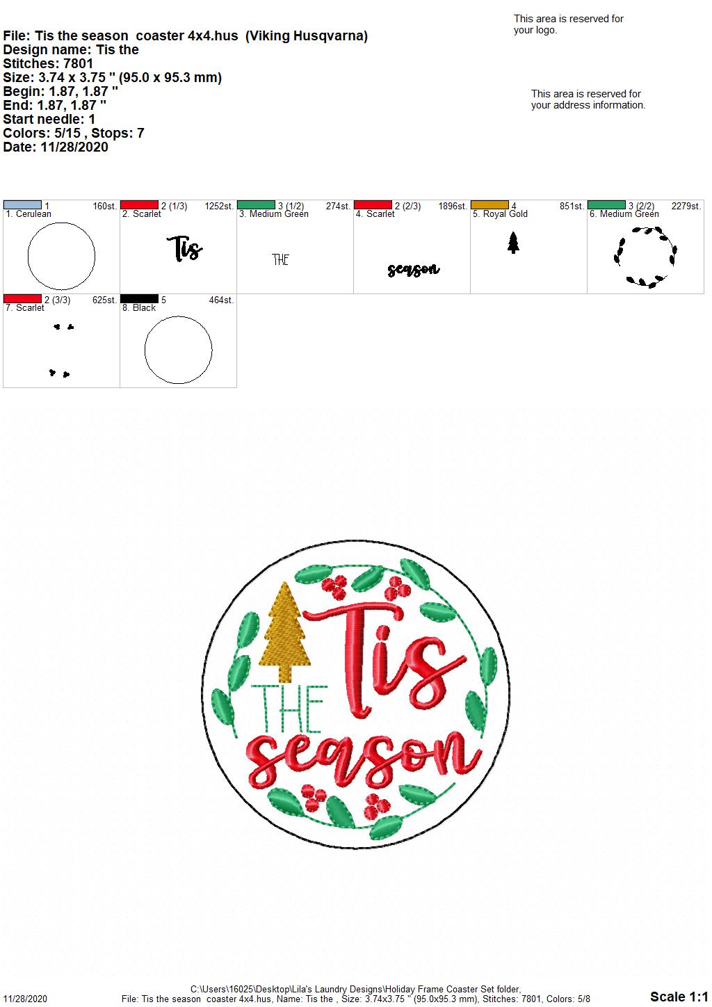 Holiday Frame Coaster Set 4x4 - DIGITAL Embroidery DESIGN
