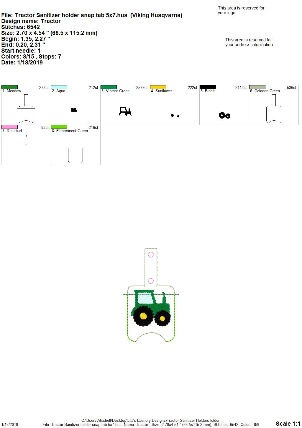 Tractor Sanitizer Holder - Embroidery Design - DIGITAL Embroidery DESIGN