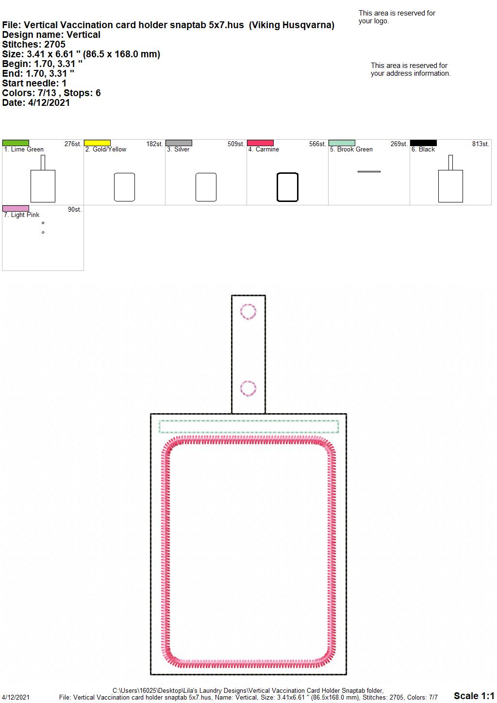 Vertical Vaccination Card Holder Snaptab 5x7