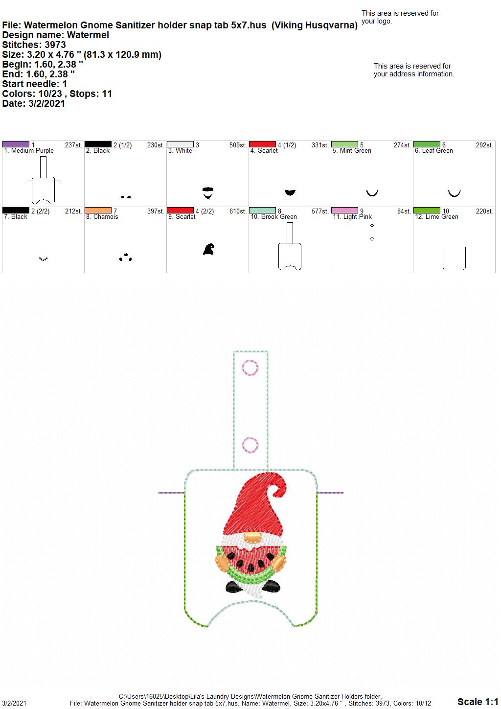 Watermelon Gnome Sanitizer Holders - DIGITAL Embroidery DESIGN
