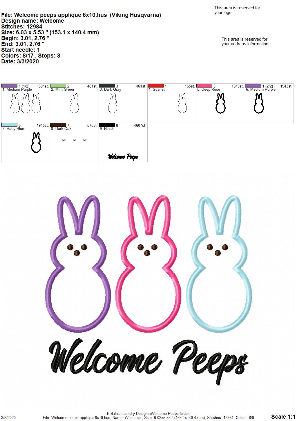 Welcome Peeps - 3 sizes - Digital Embroidery Design