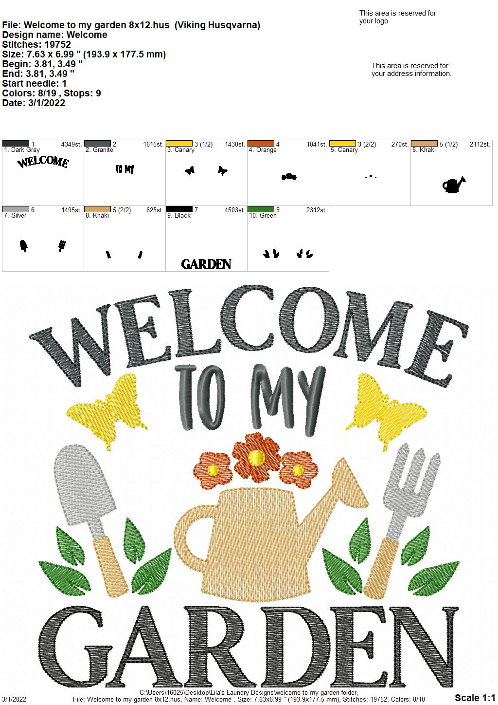 Welcome to my Garden - 3 sizes- Digital Embroidery Design