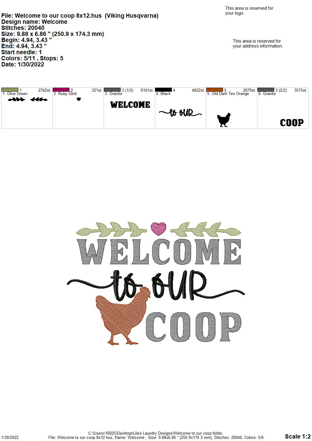Welcome to our Coop - 4 sizes- Digital Embroidery Design