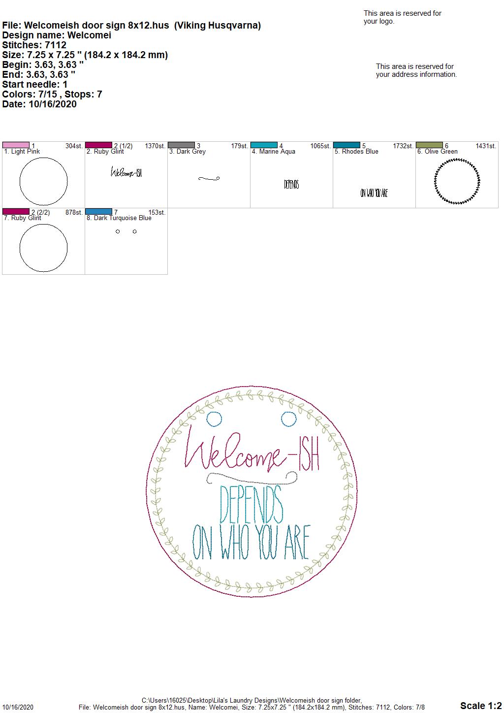 Welcome-ish Door Hanger - 3 sizes - Digital Embroidery Design
