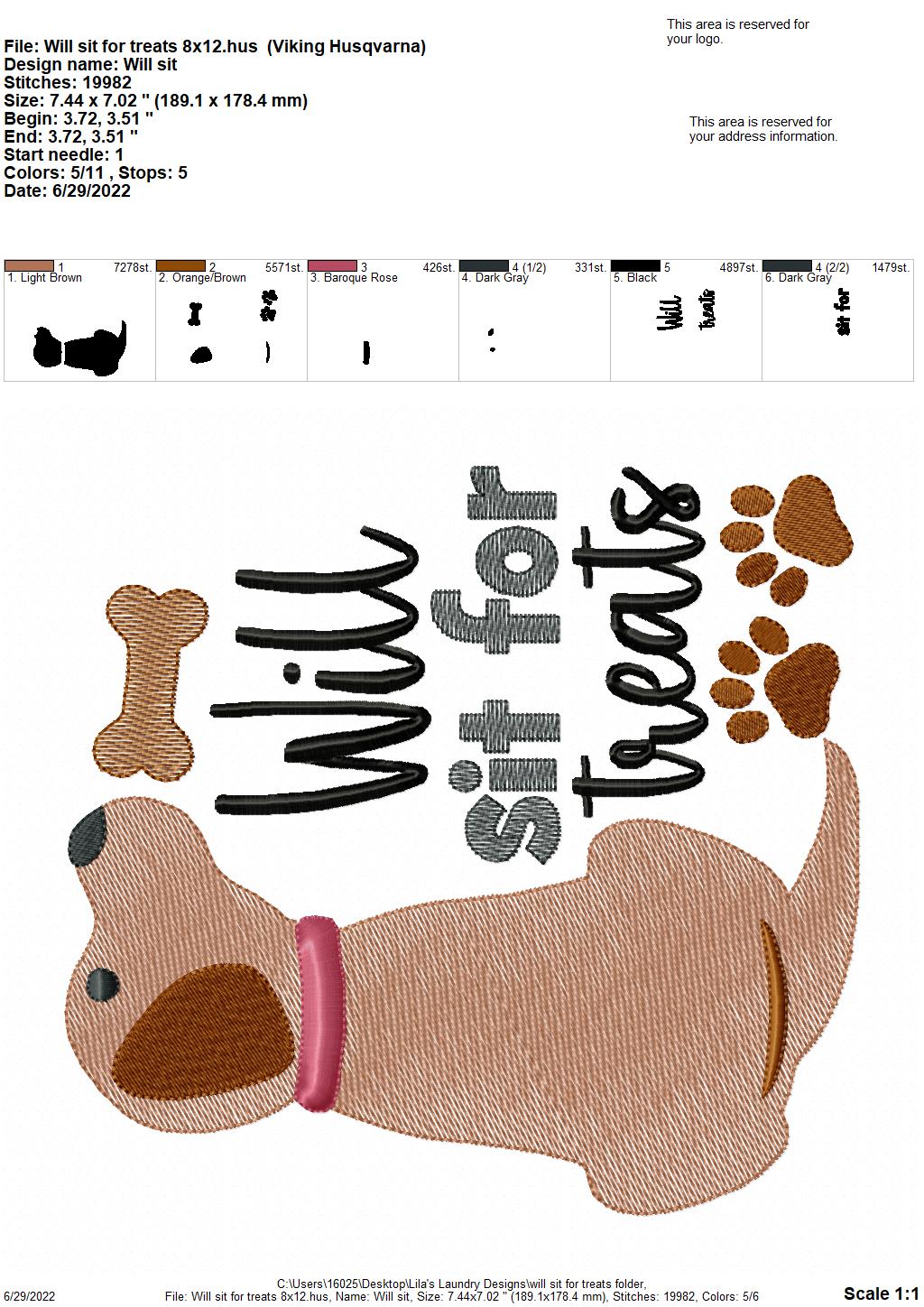 Will Sit For Treats - 4 sizes- Digital Embroidery Design