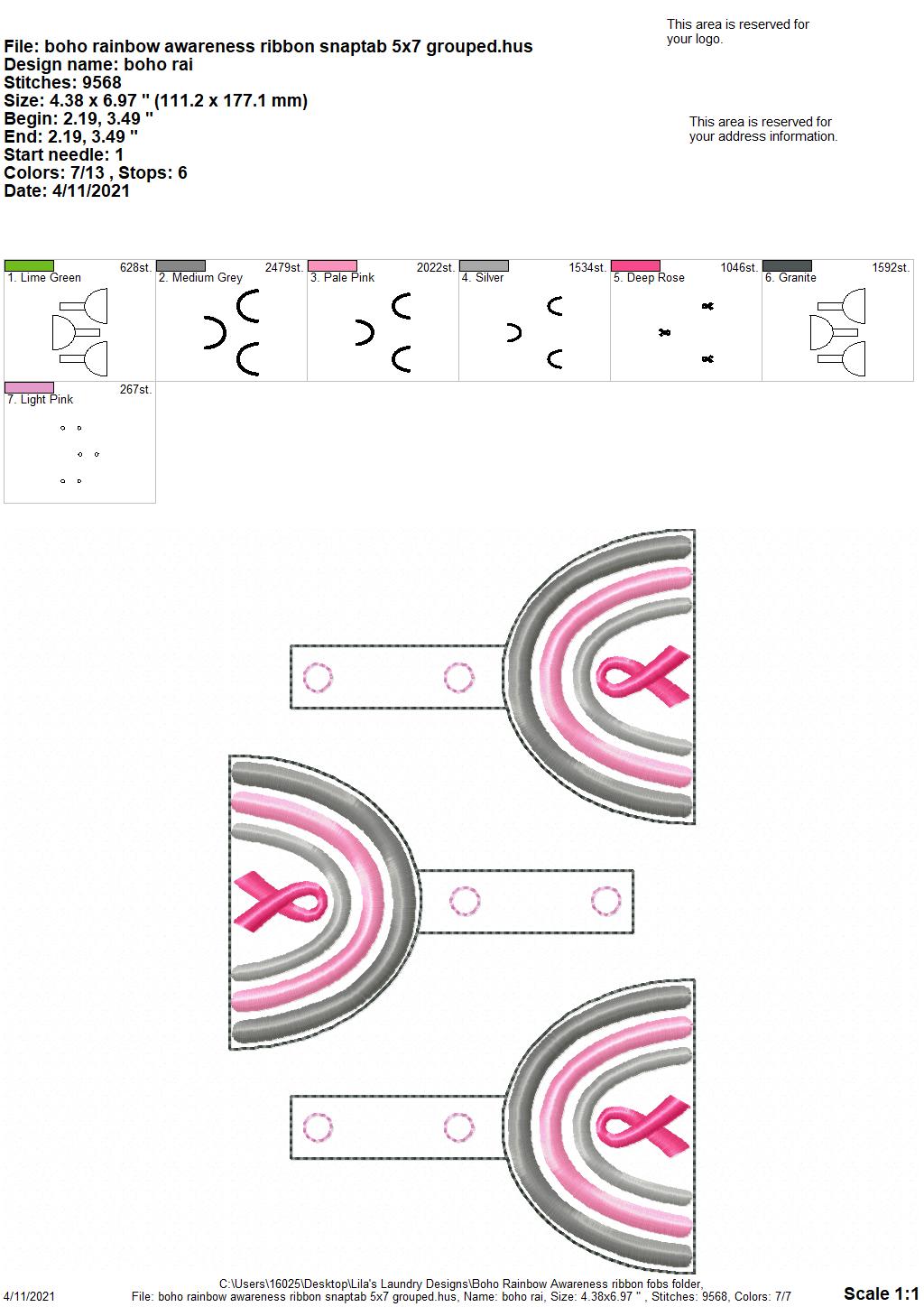 Boho Rainbow Awareness Ribbon Fobs - DIGITAL Embroidery DESIGN