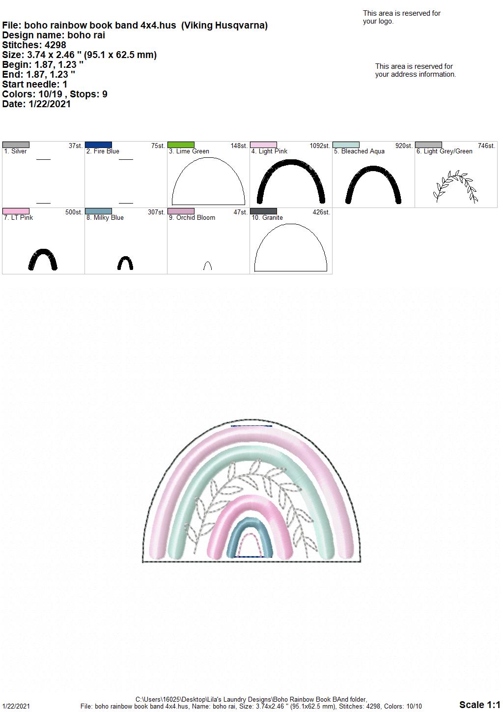Boho Rainbow Book Band - Embroidery Design, Digital File