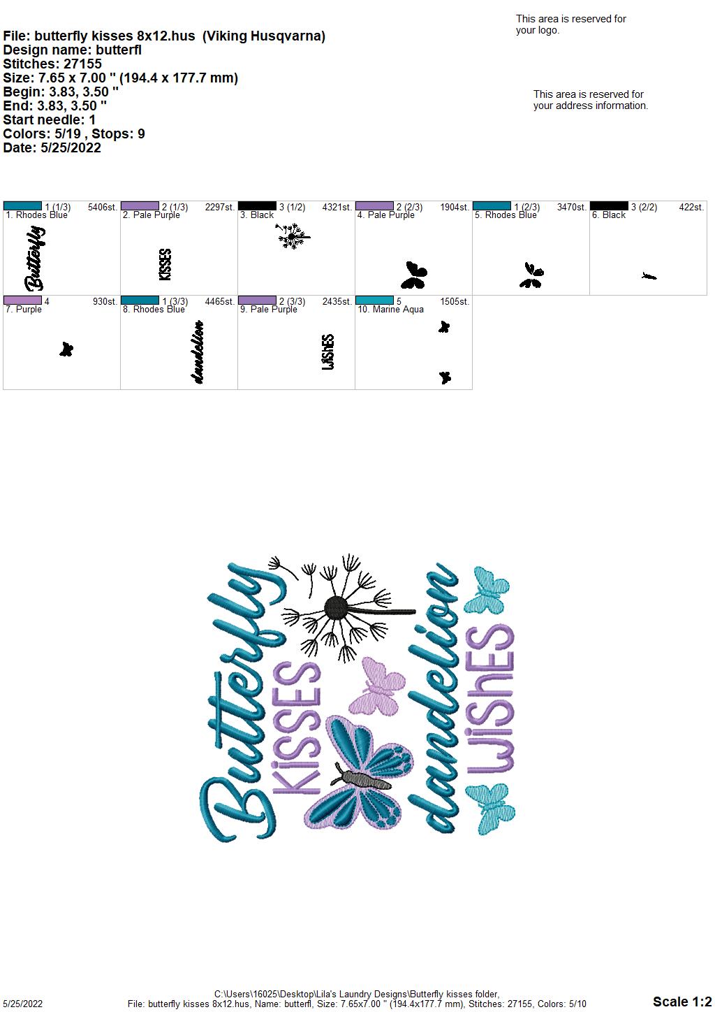 Butterfly Kisses - 3 sizes- Digital Embroidery Design
