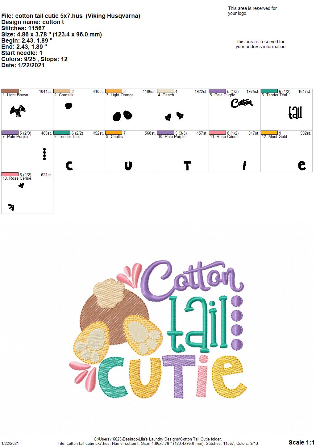 Cotton Tail Cutie - 2 sizes- Digital Embroidery Design